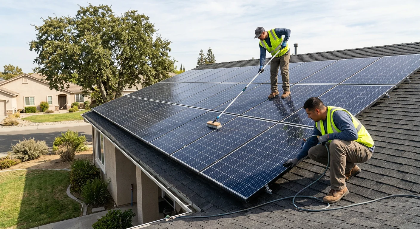 Wide shot of freshly cleaned solar array restored to uniform finish on a home