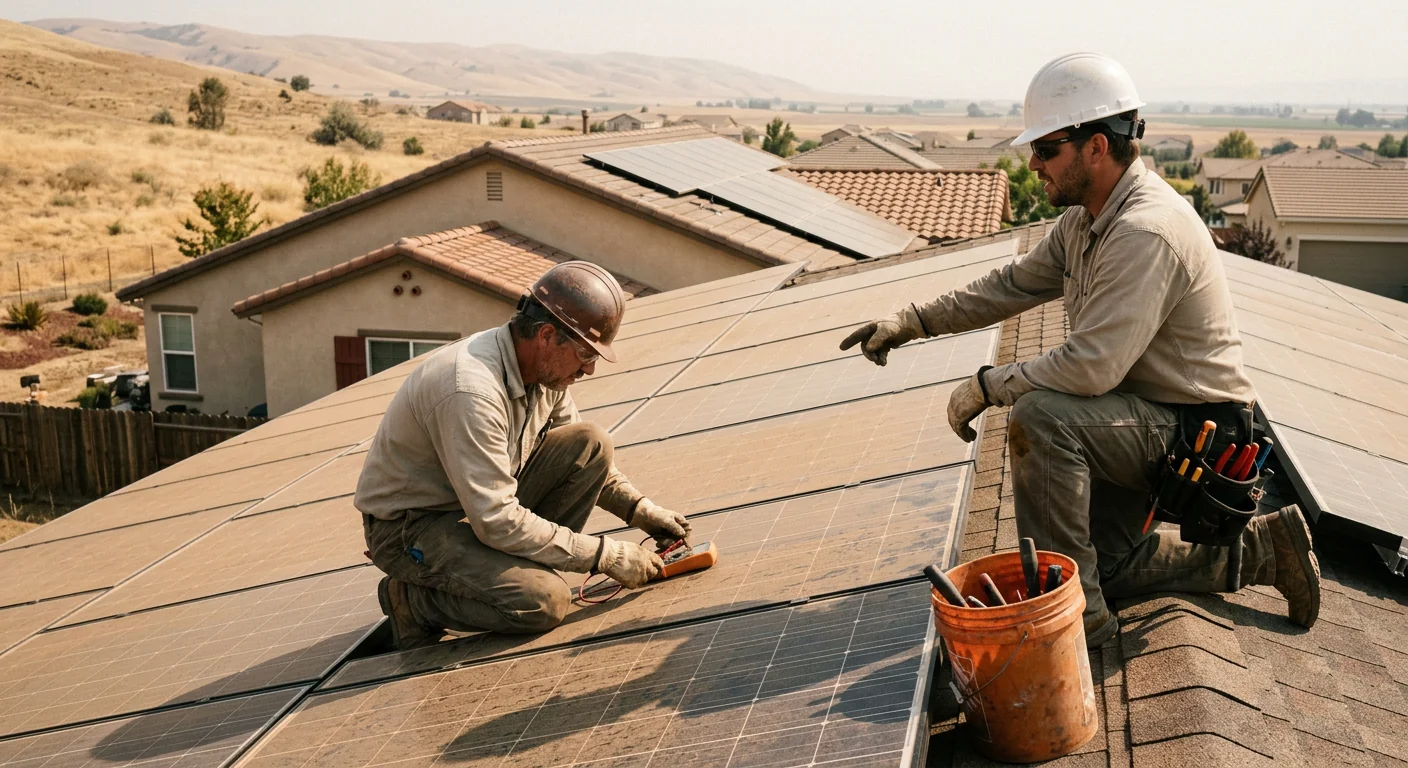 Before context of dust-covered panels showing reduced production on a valley rooftop